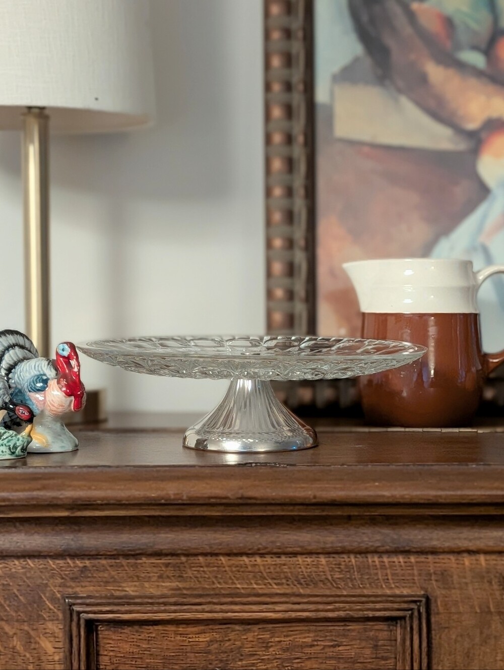 Silver Glass-Top Pedestal Cake Stand - Elegant Serving Platter, Riser - Picture 2 of 8